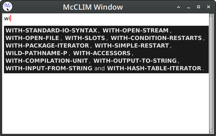 Screenshot of the completion from possibilities.