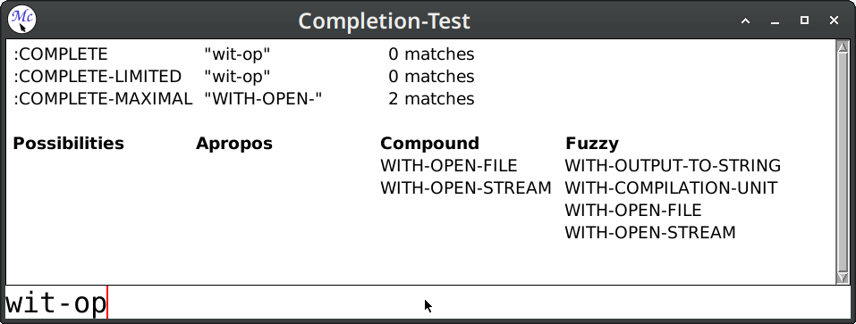 Screenshot of the completion variants.