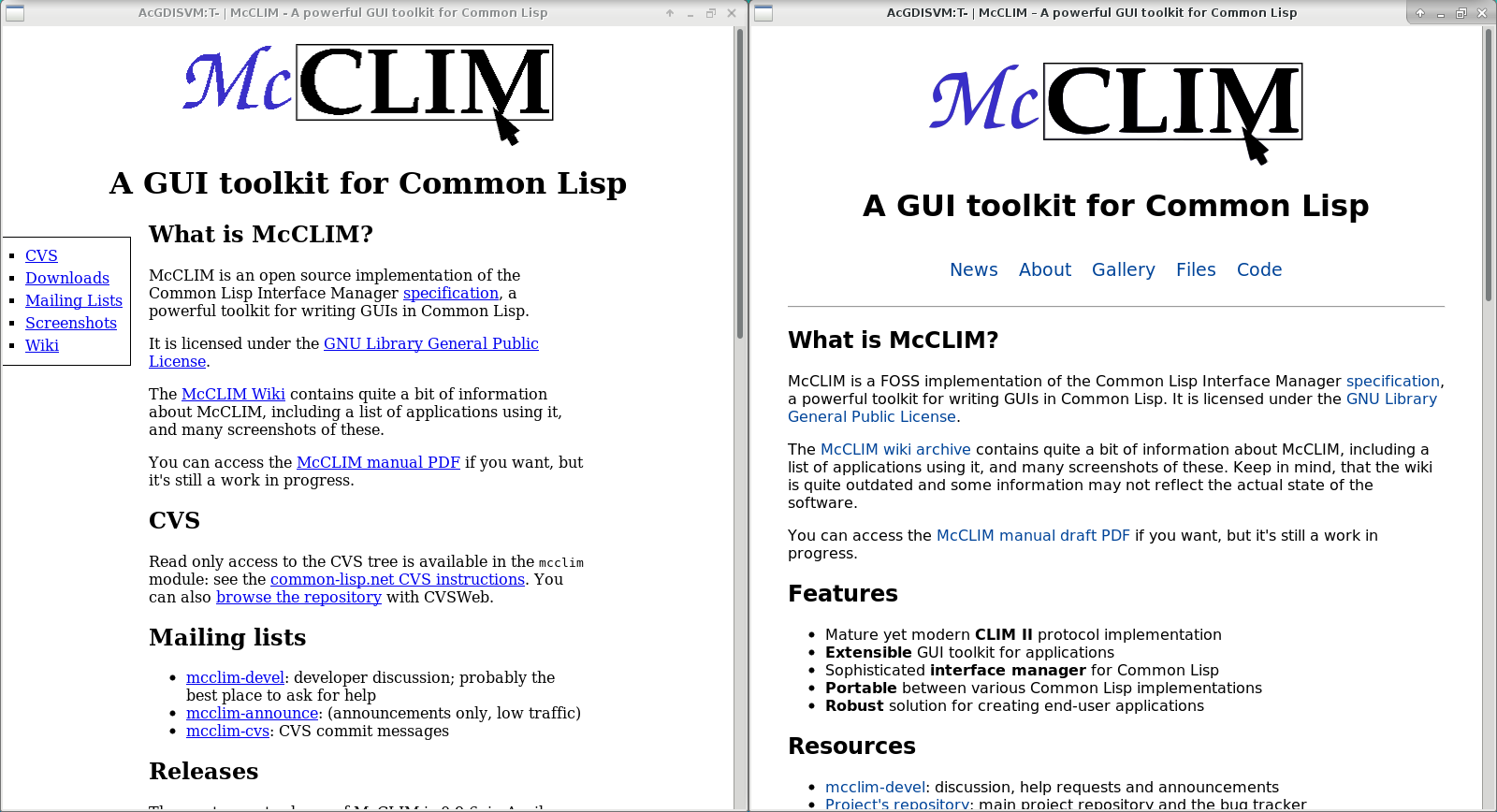 Сайт sides. Common Lisp учебник. MCCLIM. Common Lisp. Cvsweb.